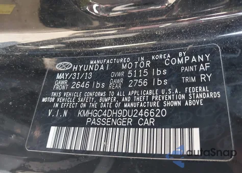 2013 Hyundai Genesis 5.0 R-Spec from USA, damaged, VIN KMHGC4DH9DU246620